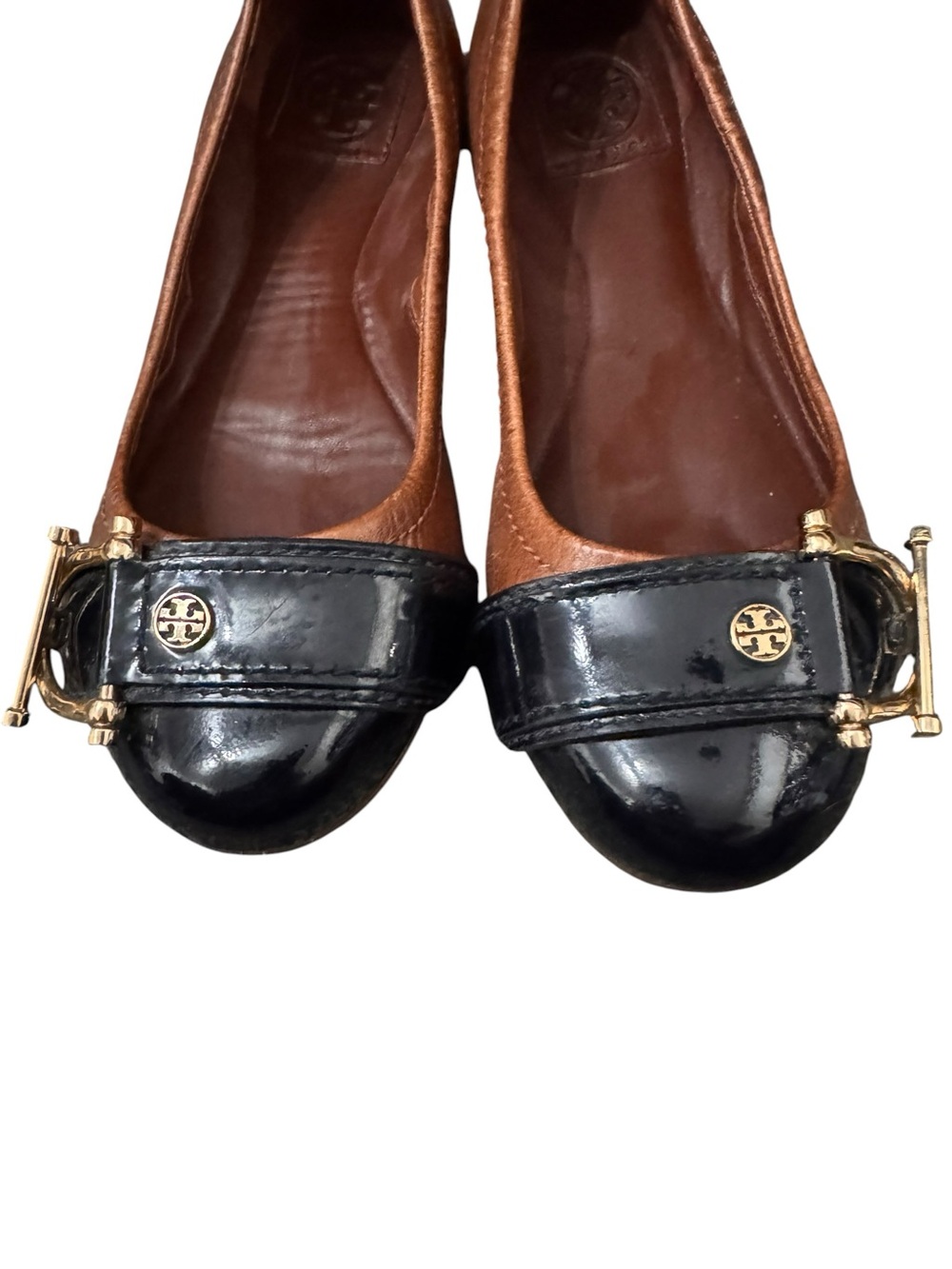 Tory Burch Tan & Black Leather Ballet Flats size 5M - Picture 3 of 13